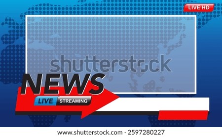 Vector illustration of a news broadcast layout with bold typography, vibrant colors, and a world map background
