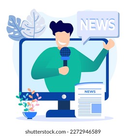 Vector illustration. News concept, flat design reading online newspaper news, people character with newspaper, advertisement, job vacancy. Perfect for websites, landing pages, posters and banners.
