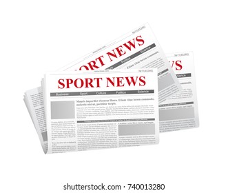 Vector illustration of a newspaper with the header News in flat style on white background with shadow below.