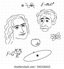 Vector Of Illustration Of Newton And Einstein Discovery.Sketch