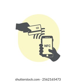 vector illustration of NFC flat design, card and smartphone in hand.