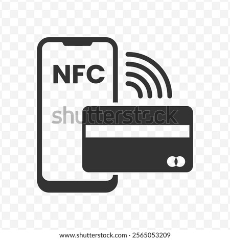 Vector illustration of NFC smartphone card icon in dark color and transparent background(PNG).