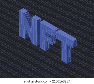 Vector illustration. NFT background. The concept of digital technology. Crypto art. 3d nft icon. Binary code background