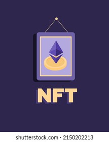 Vector illustration. NFT background. The concept of digital technologies. Crypto art. Picture with nft and ethereum sign