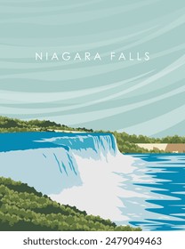 Vector illustration. Niagara Falls. USA. Travel poster, banner, postcard, cover. Modern design, tourism.