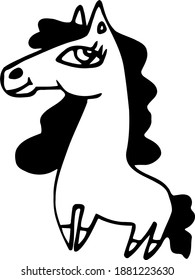 Vector illustration. Nice big-eyed, short-legged horse with curly mane Clipart for children.
