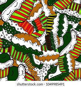 Vector illustration. Nice birthday background on white, green and black. Sweets background design. Seamless pattern with sweet Cupcakes pattern.
