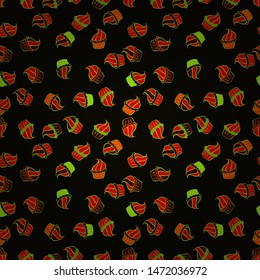 Vector illustration. Nice birthday background on green, black and red. Seamless pattern with cakes. Wrapping paper.