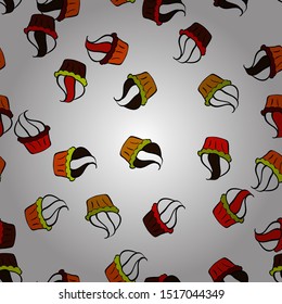Vector illustration. Nice birthday background on black, brown and white. Seamless with hand drawn doodle desserts: cupcakes, cake, pie, muffins.