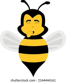 Vector illustration of a nice cartoon bee yawning with his hand in his mouth