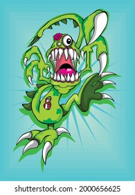 Vector Illustration Of A Nice And Friendly Zombie Monster That Looks Like It Eats Brains But Is Cuter Than A Teddy Bear.