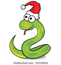 Vector illustration of the nice green snake with red cap