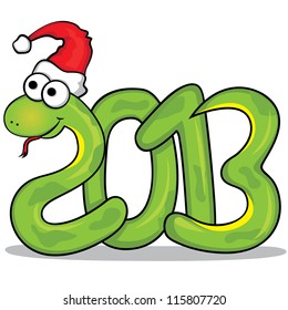 Vector illustration of the nice green snake with red cap. 2013 year