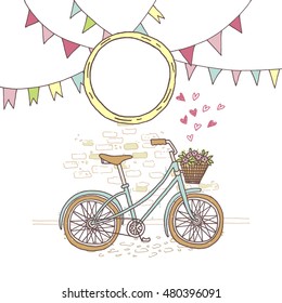 Vector illustration of a nice hand drawn bicycle. Healthy lifestyle poster or card. 