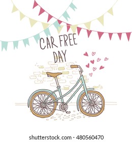 Vector illustration of a nice hand drawn bicycle. Poster for car free day. 