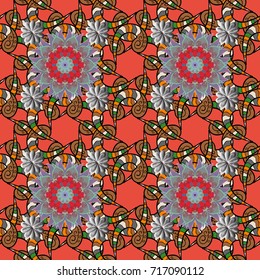 Vector illustration. In nice textile style on orange, gray and black colors. Floral seamless pattern with watercolor flowers.