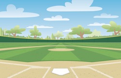 Vector Illustration Of A Nicely Groomed Baseball Field Ready For The Big Game.