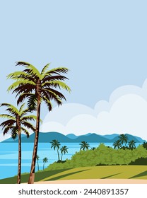 Vector illustration. Nicoya Peninsula. Poster, banner, postcard design. Tropical beach, vacation, tourism.