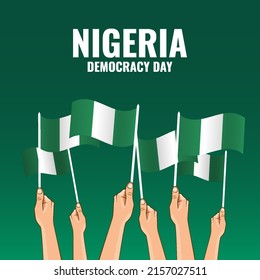 Vector Illustration of  Nigeria Democracy day. Hand with flags
