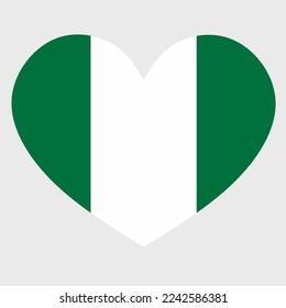 Vector illustration of the Nigeria flag with a heart shaped isolated on plain background. I love Nigeria. Happy Independence Day