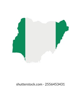 Vector illustration of Nigeria map overlaid with the national flag, highlighting the country's geographic outline combined with its national colors.