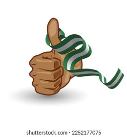 Vector illustration of Nigerian flag ribbon wrapped around thumb.