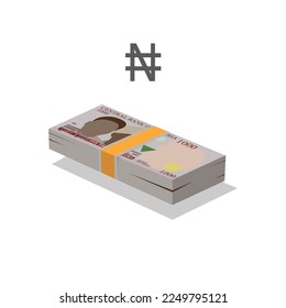 Vector illustration of Nigerian naira notes, single stack of money flat design isolated on white background. Scalable and editable eps
