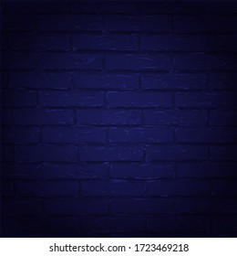 Vector Illustration Night Blue Brick Wall. Grunge Blank Stonework Facade Texture. Industrial Building Close Up Element, Empty Space. Minimal Design Template, Background, Decoration, Layout, Backdrop