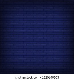 Vector illustration night blue brick wall. Grunge blank stonework facade texture. Industrial building close up element, empty space. Minimal design template, background, decoration, layout
