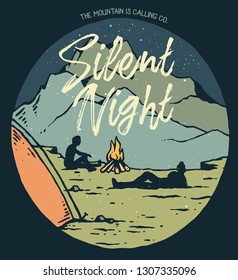 Vector illustration of night camp on the mountain