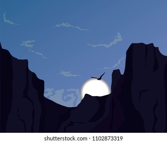 vector illustration of night canyon