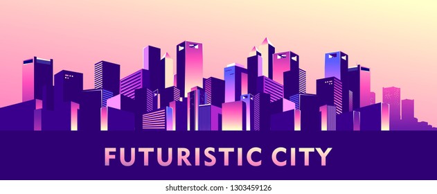vector illustration, night city buildings skyscrapers big railway bridge with passing subway train and trestle, in ultraviolet colors, city skyscrapers, conceptual banner