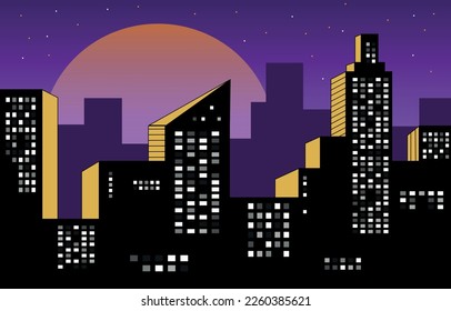 Vector illustration of the night city. Cityscape vector art.