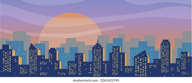 Vector illustration of the night city. Cityscape vector art.