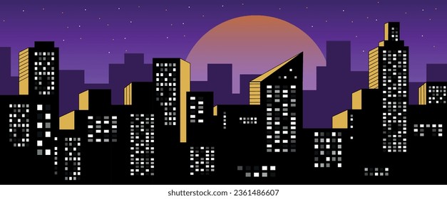 Vector illustration of the night city. Cityscape vector art.