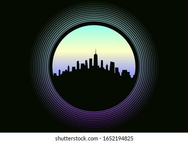 Vector illustration of a night city. Dark city landscape. Night city landscape in a flat style, abstract background. BRONX
