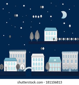 Vector illustration of night city landscape