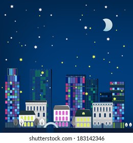 Vector illustration of night city landscape