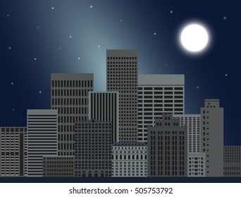 Vector illustration. night city with nobody.apocalypse scene