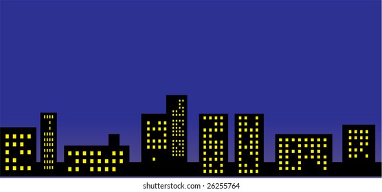vector illustration of night city silhouette on the night sky background