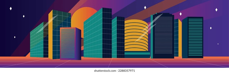 
vector illustration of night city with skyscrapers futuristic