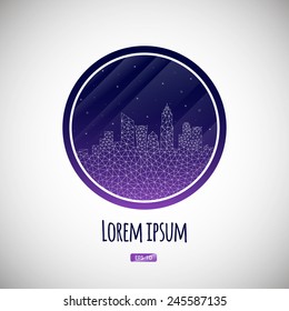 Vector illustration. Night city in style low-poly