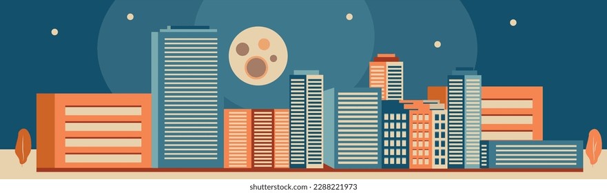 vector illustration of a night city under the moon