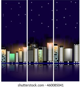 Vector illustration. Night cityscape. Banner.