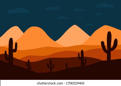 Vector illustration of night at the desert.