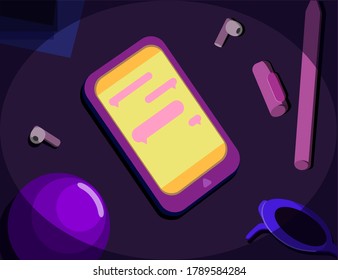 vector illustration of the night dialogue in a smartphone