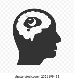 Vector illustration of night dreaming brain icon in dark color and transparent background(PNG).