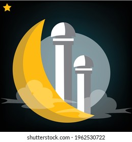 Vector illustration of night Eid Mubarak.