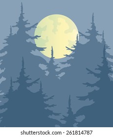 Vector illustration. Night forest.