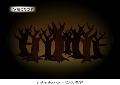 Vector illustration of a night forest, the trees without leaves an old trunk with branches